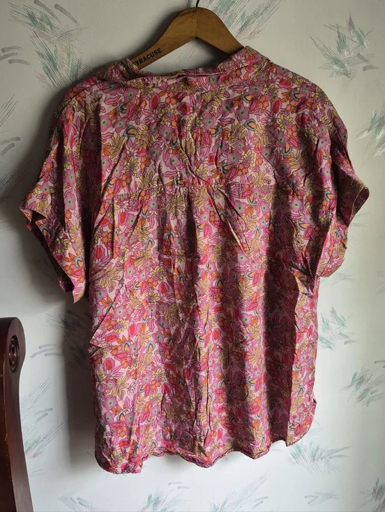 Lucky Brand Pink Floral Print Button Down Shirt Short Sleeve Large - Picture 7 of 9